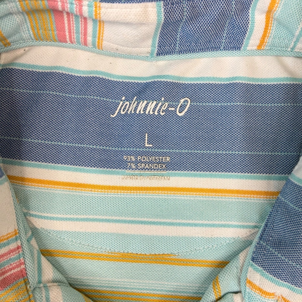 Johnnie-O Polo Shirt Mens Large Blue Multi Striped Performance Stretch Golf Prep - Picture 2 of 6